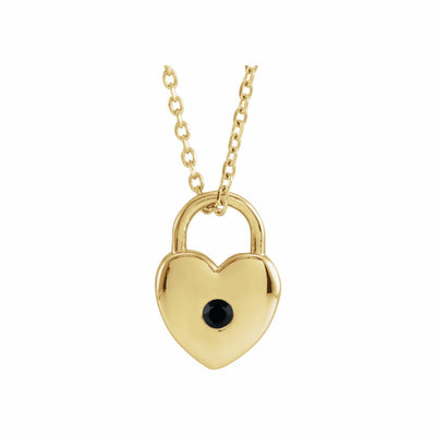 14k Gold Gemstone Heart Lock Necklace