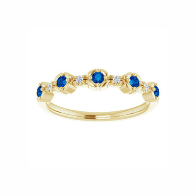 14k Gold Blue Sapphire & .03 CTW Natural Diamond Stackable Ring