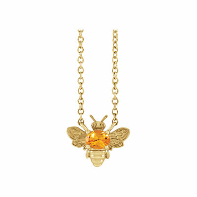 14k Gold Bee Gemstone Necklace