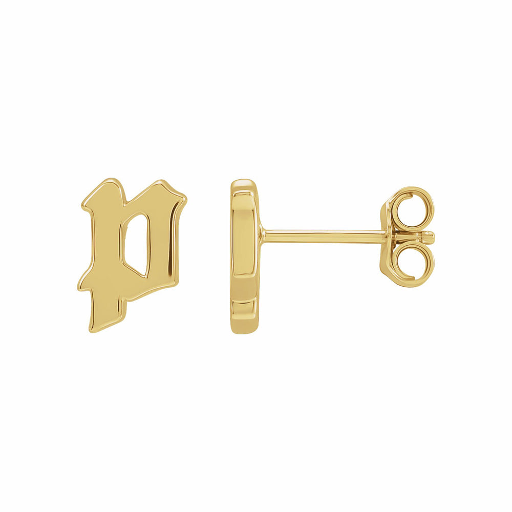 14k Gold Single Gothic Initial Earring