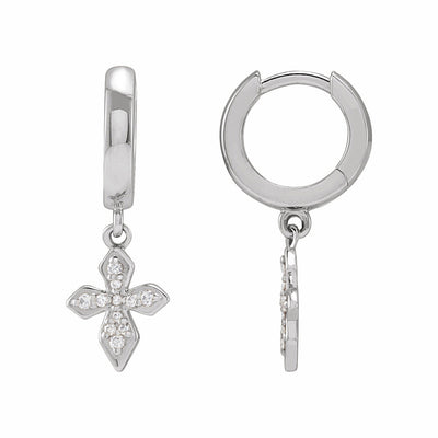 Sterling Silver Diamond Cross Hoop Earrings