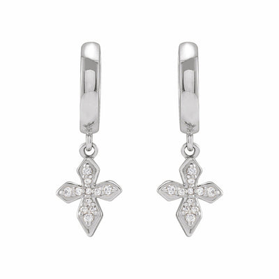 Sterling Silver Diamond Cross Hoop Earrings
