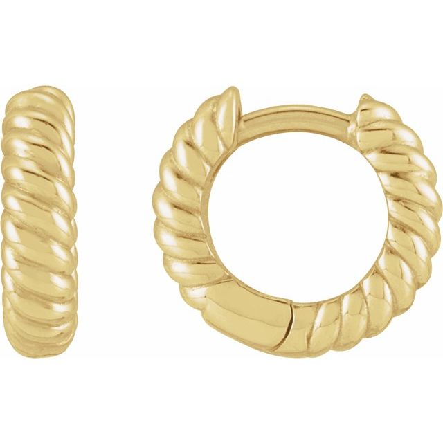 14k Gold 12 mm Twisted Rope Huggie Hoop Earrings
