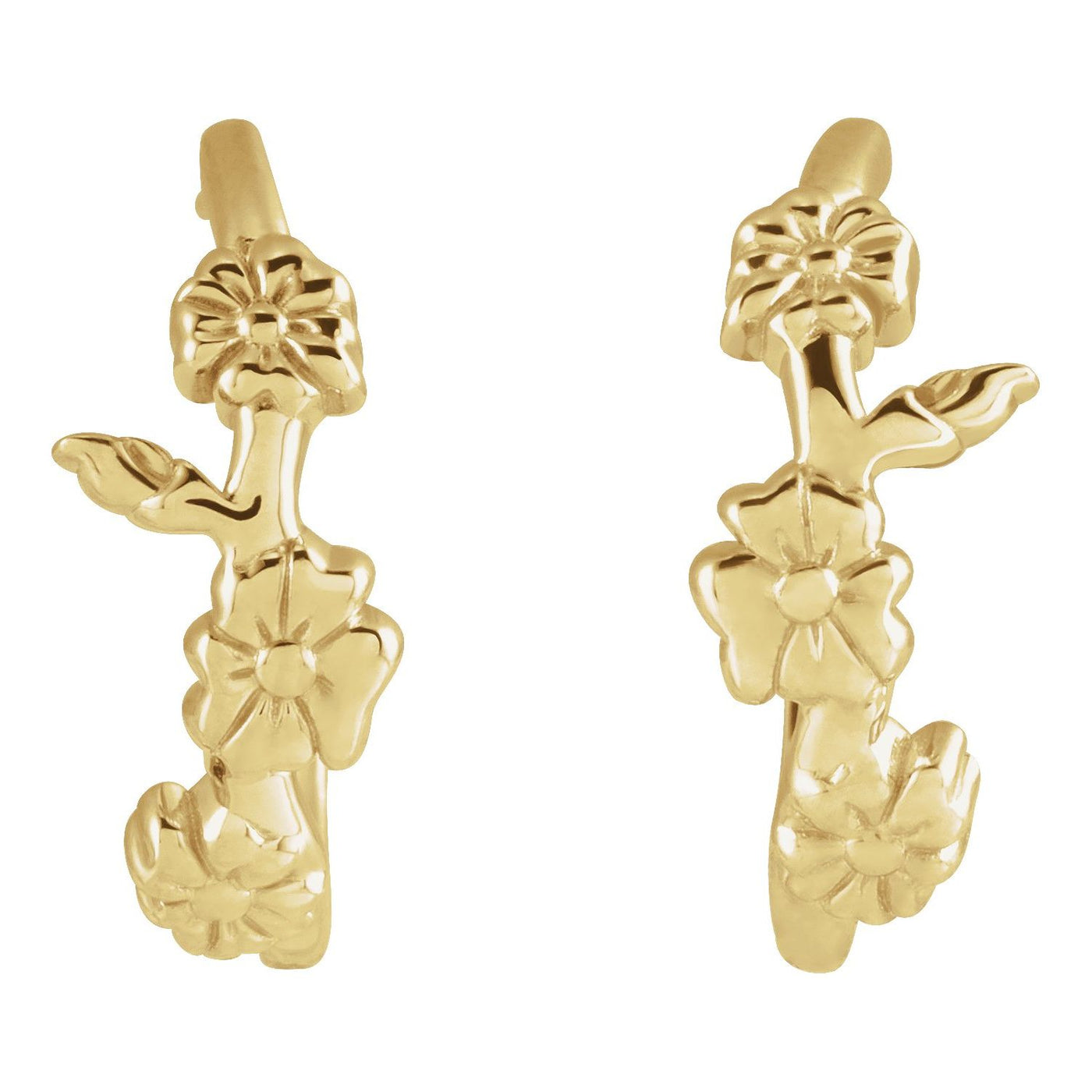 14K Gold Floral Hoop Earrings