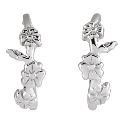 Sterling Silver Floral Hoop Earrings