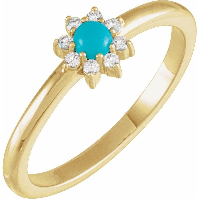 14K Gold Gemstone & Natural Diamond Halo-Style Ring