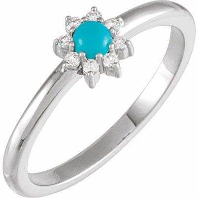 Sterling Silver Gemstone & Natural Diamond Halo-Style Ring
