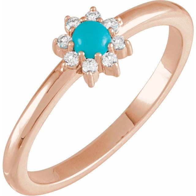 14K Gold Gemstone & Natural Diamond Halo-Style Ring