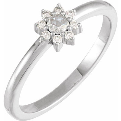 Sterling Silver Gemstone & Natural Diamond Halo-Style Ring