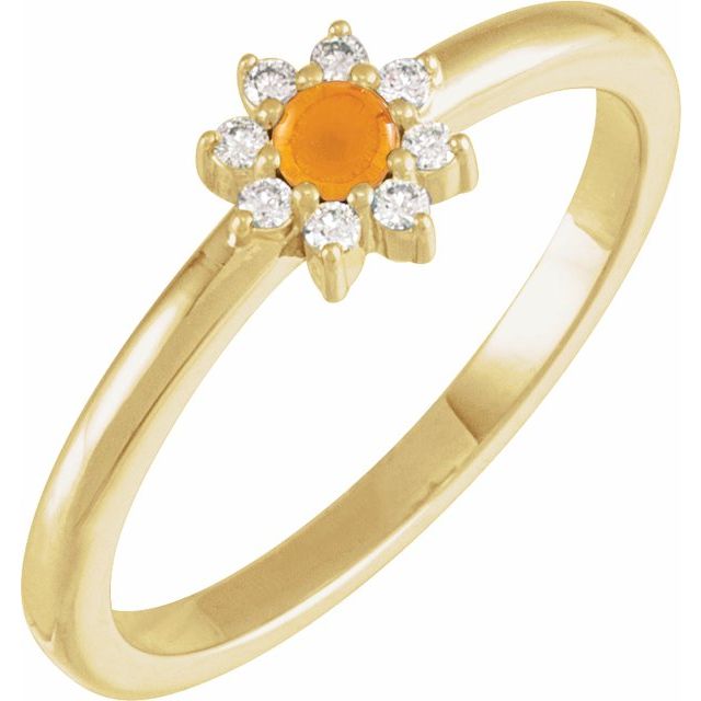 14K Gold Gemstone & Natural Diamond Halo-Style Ring