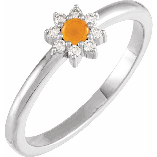 14K Gold Gemstone & Natural Diamond Halo-Style Ring