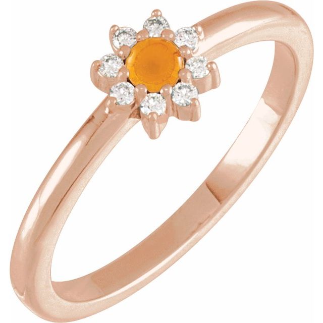 14K Gold Gemstone & Natural Diamond Halo-Style Ring