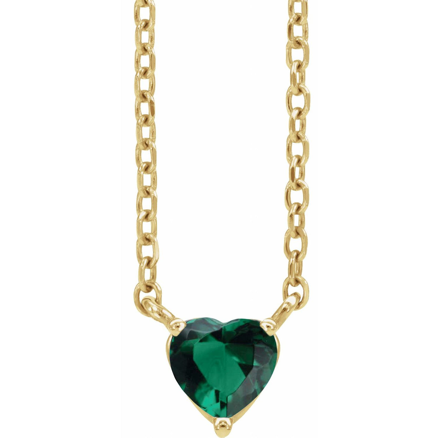 14K Gold Necklace with Lab-Grown Emerald Heart Center
