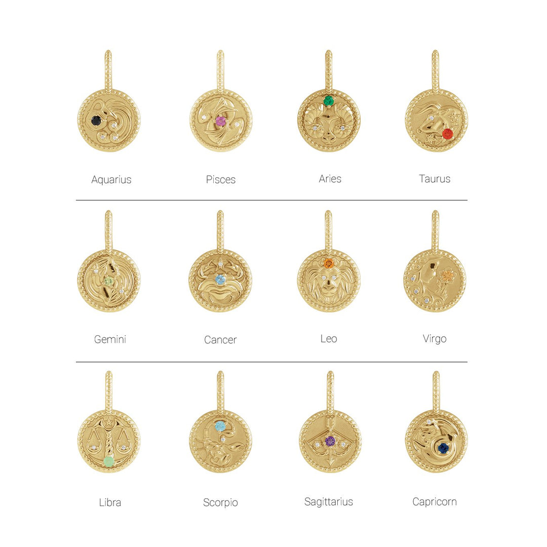 14k Gold Zodiac Coin Charm Pendant