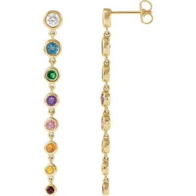 14k Gold Diamond Rainbow Drop Earrings