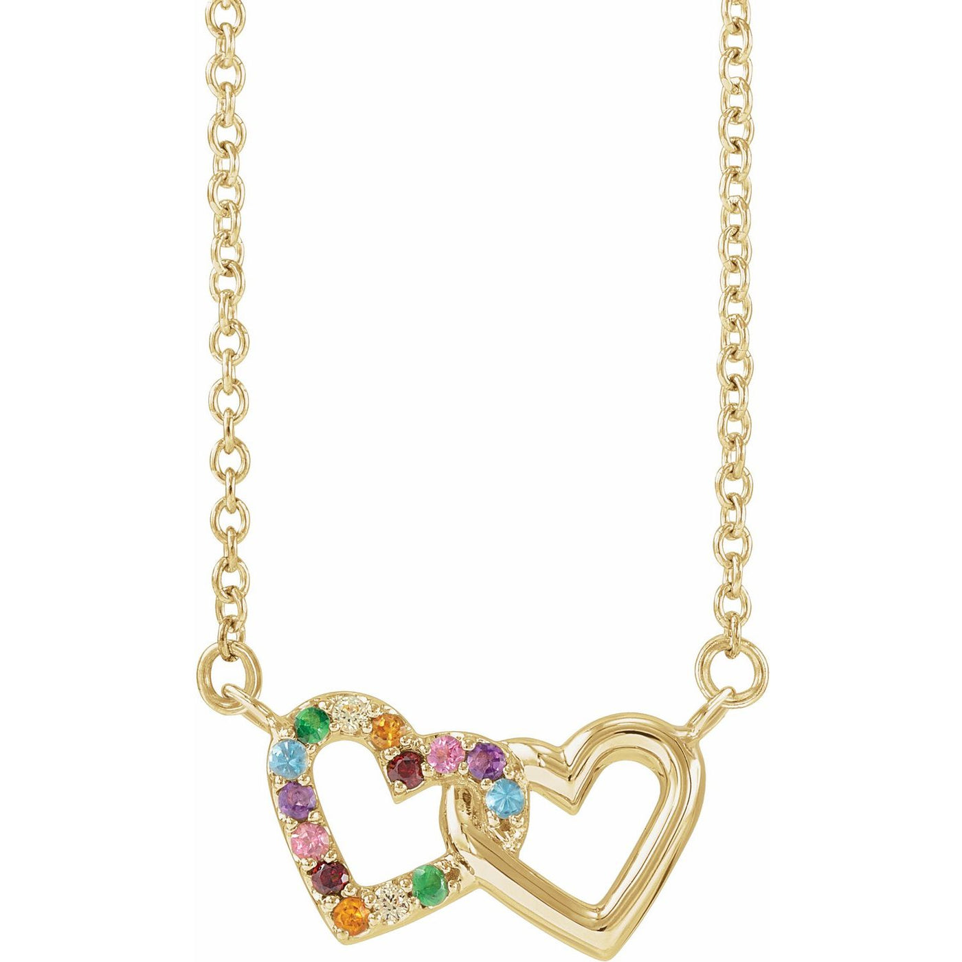 14k Gold Rainbow Hearts Interlocked Necklace