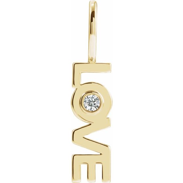 14K Gold Natural Diamond "Love" Pendant Charm