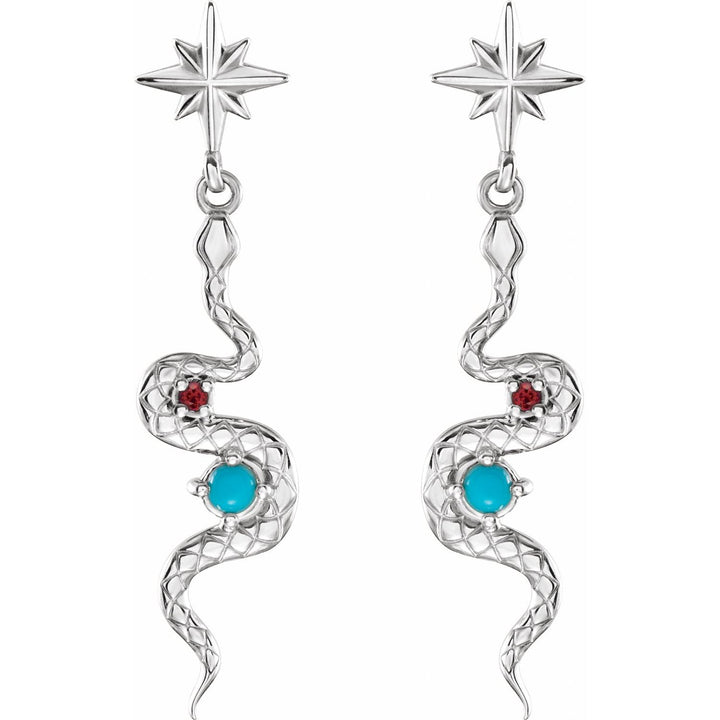 Sterling Silver Turquoise & Ruby Snake Earrings