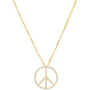 14K Gold 1/4 CTW Natural Diamond Tiny Peace Sign 16" Necklace