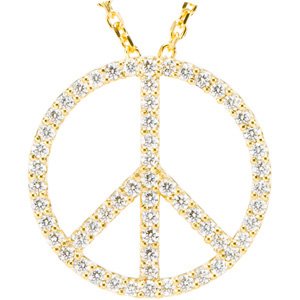 14K Gold 1/4 CTW Natural Diamond Tiny Peace Sign 16" Necklace