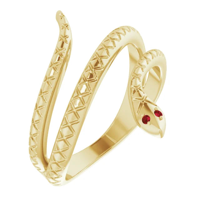 14K Gold Mozambique Garnet Snake Ring