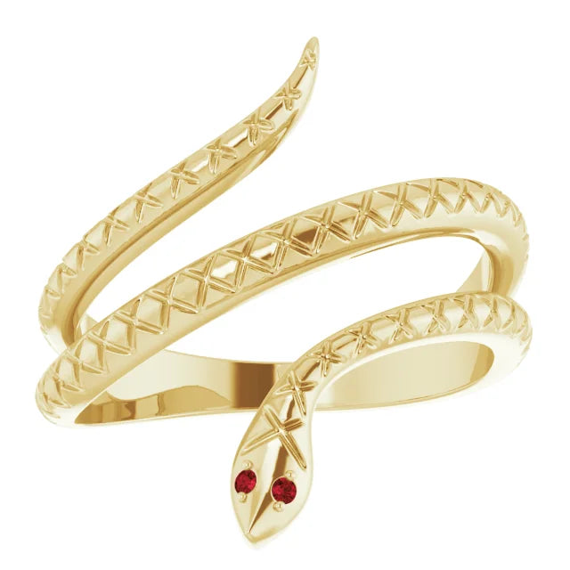 14K Gold Mozambique Garnet Snake Ring