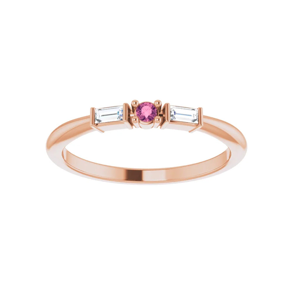 14k Gold Natural Diamond & Tourmaline Stackable Ring