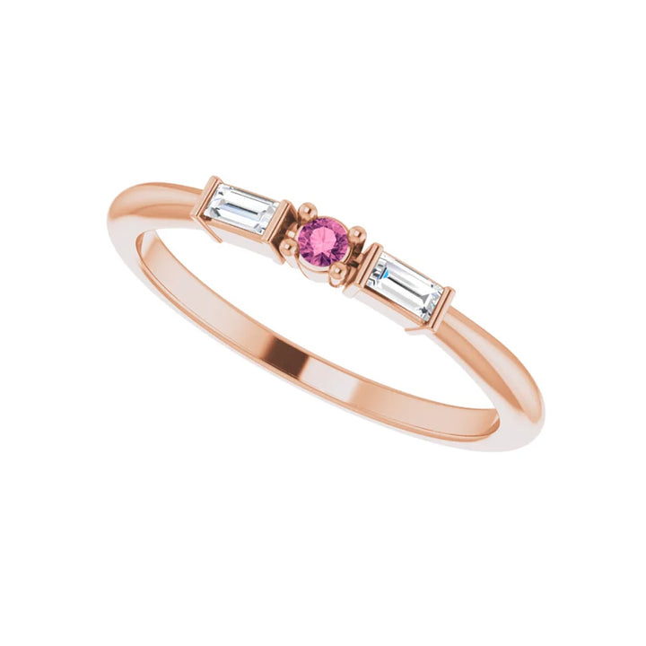 14k Gold Natural Diamond & Tourmaline Stackable Ring