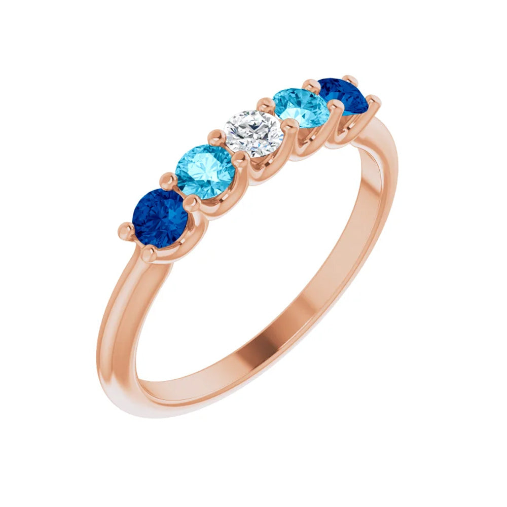 14k Gold Sapphire & Aquamarine 5-Stone Ring