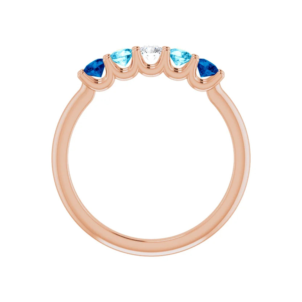 14k Gold Sapphire & Aquamarine 5-Stone Ring