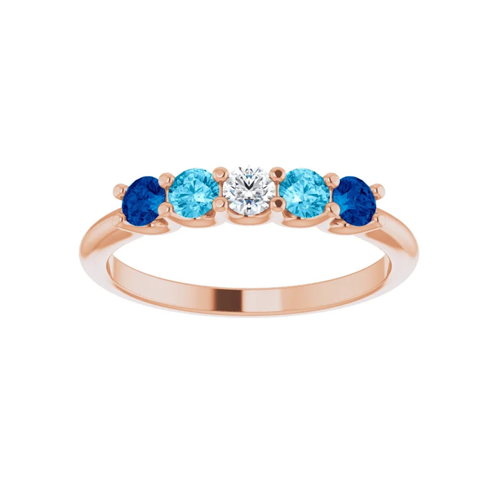 14k Gold Sapphire & Aquamarine 5-Stone Ring