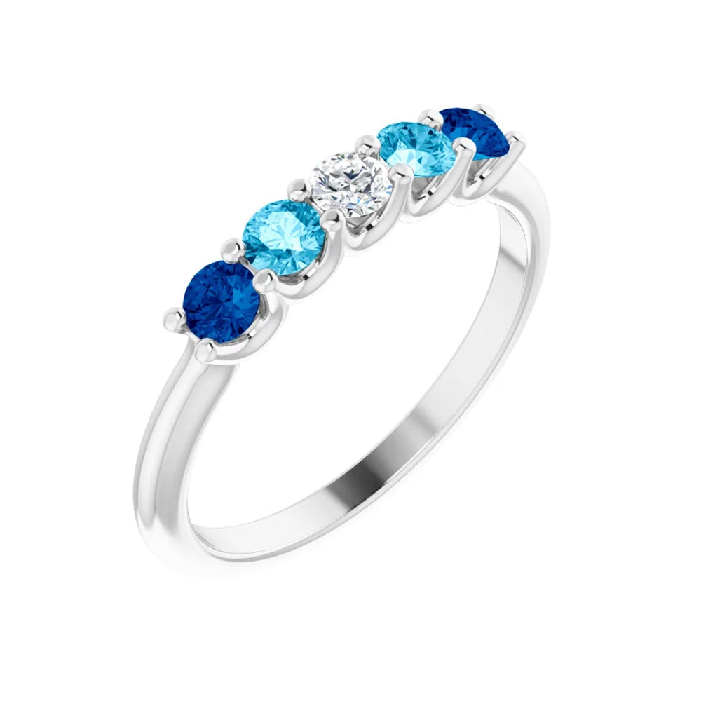 14k Gold Sapphire & Aquamarine 5-Stone Ring