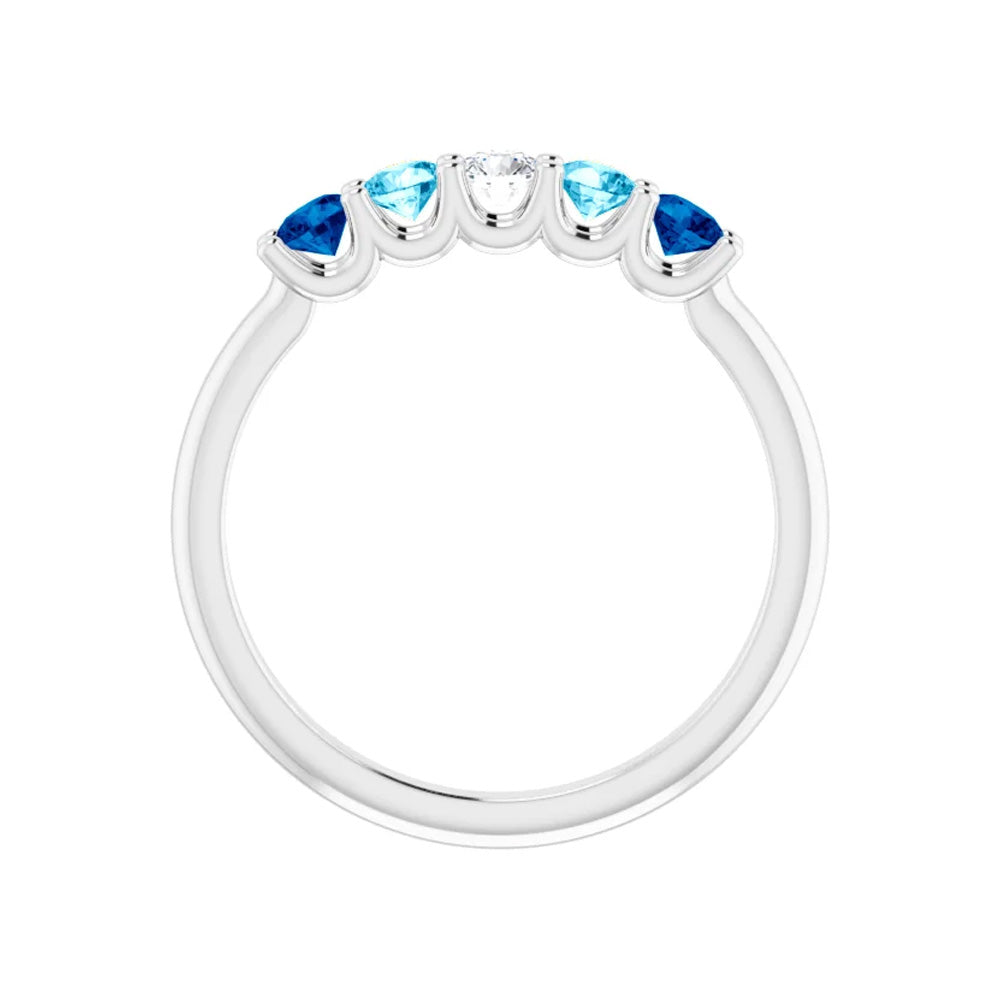 14k Gold Sapphire & Aquamarine 5-Stone Ring