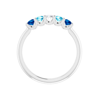 14k Gold Sapphire & Aquamarine 5-Stone Ring
