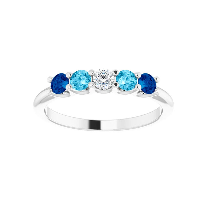 14k Gold Sapphire & Aquamarine 5-Stone Ring