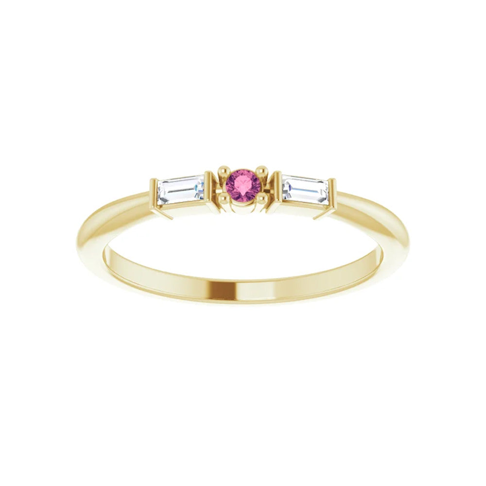 14k Gold Natural Diamond & Tourmaline Stackable Ring