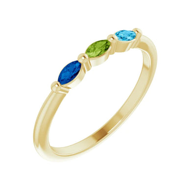 14k Gold 3-Stone Marquise Stackable Ring