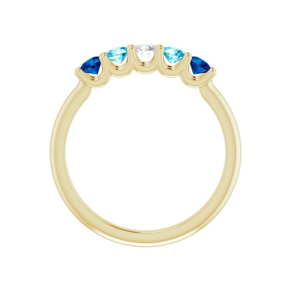 14k Gold Sapphire & Aquamarine 5-Stone Ring