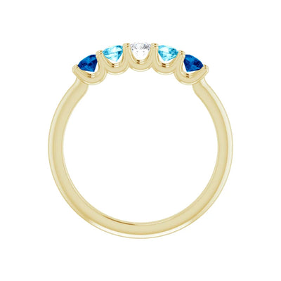 14k Gold Sapphire & Aquamarine 5-Stone Ring