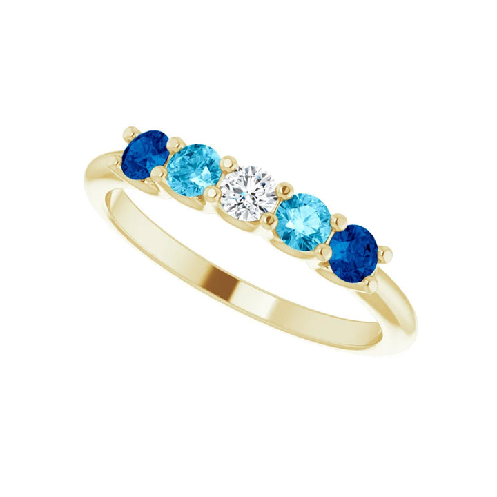 14k Gold Sapphire & Aquamarine 5-Stone Ring