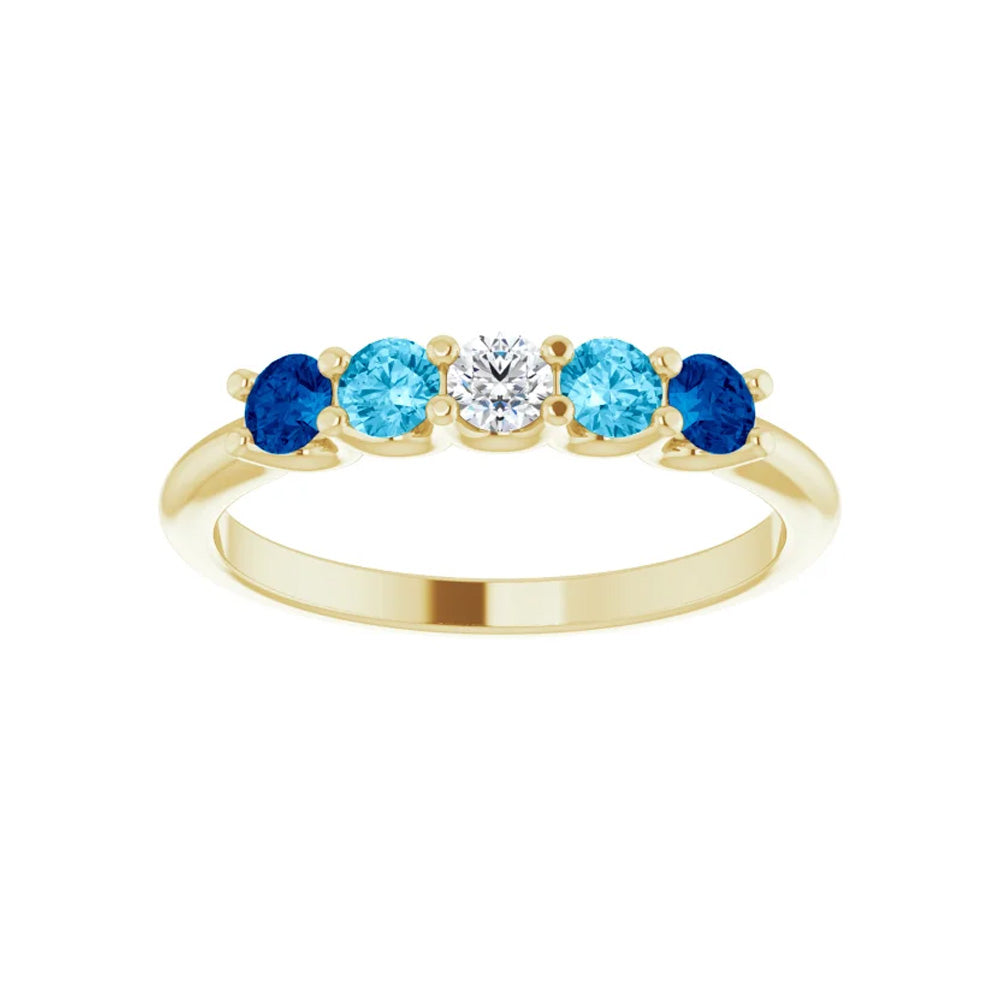 14k Gold Sapphire & Aquamarine 5-Stone Ring