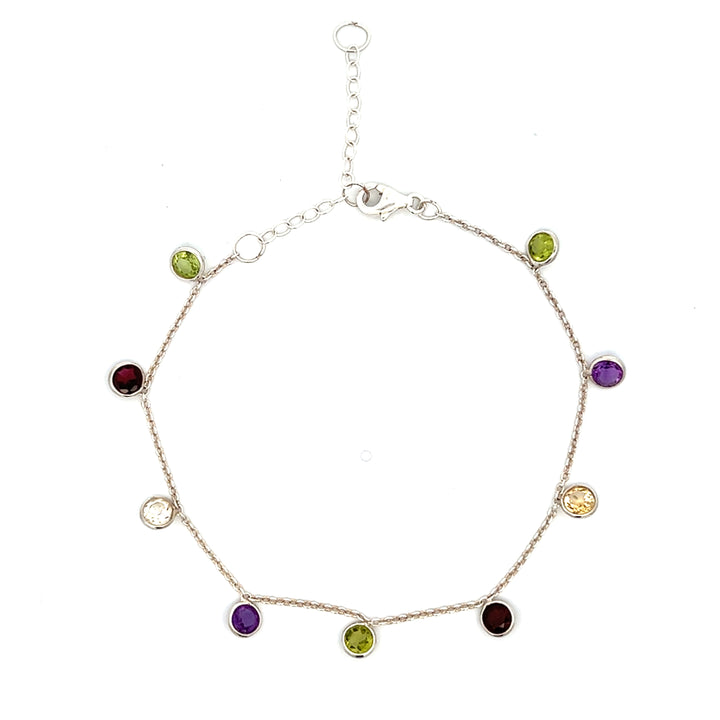 Sterling Silver Gemstone Charmed Bracelet