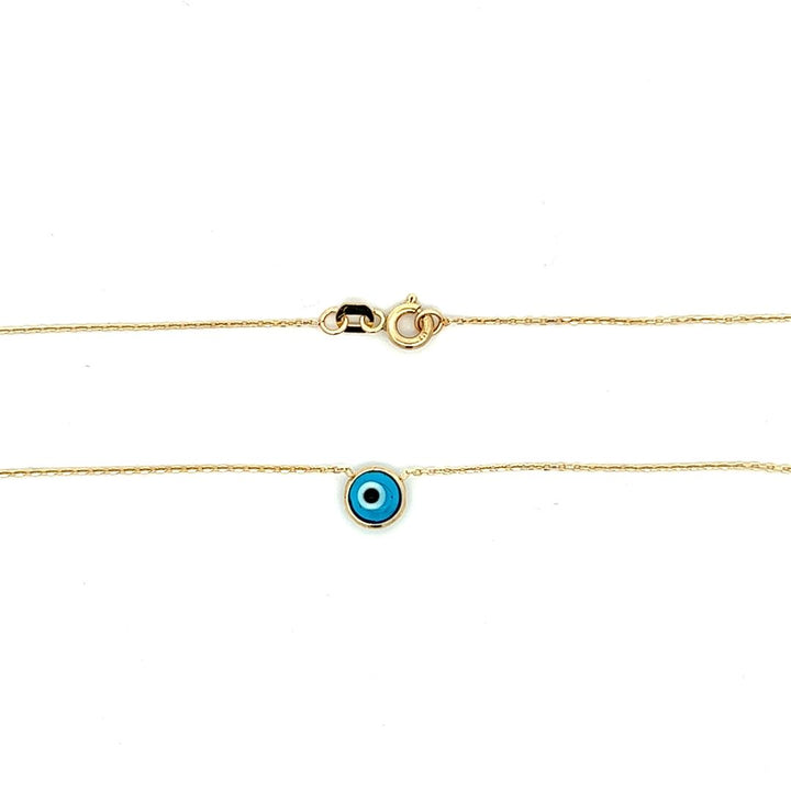 10K Gold Dainty Evil Eye Charm Necklace 14-16"