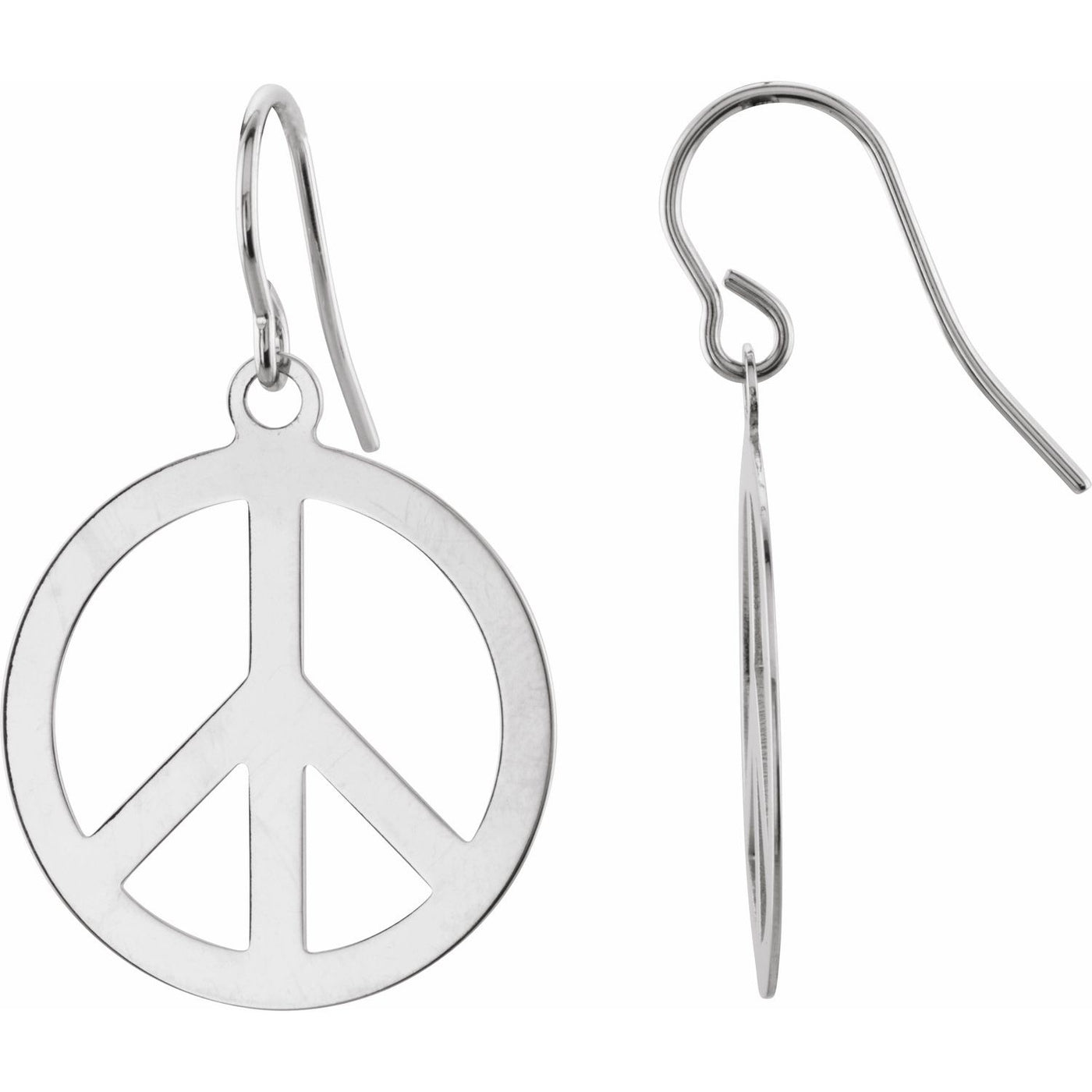 Sterling Silver 21 mm Peace Sign Earrings