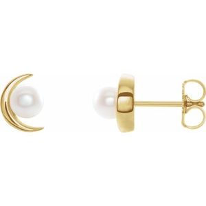 14k Gold Pearl Crescent Moon Earrings