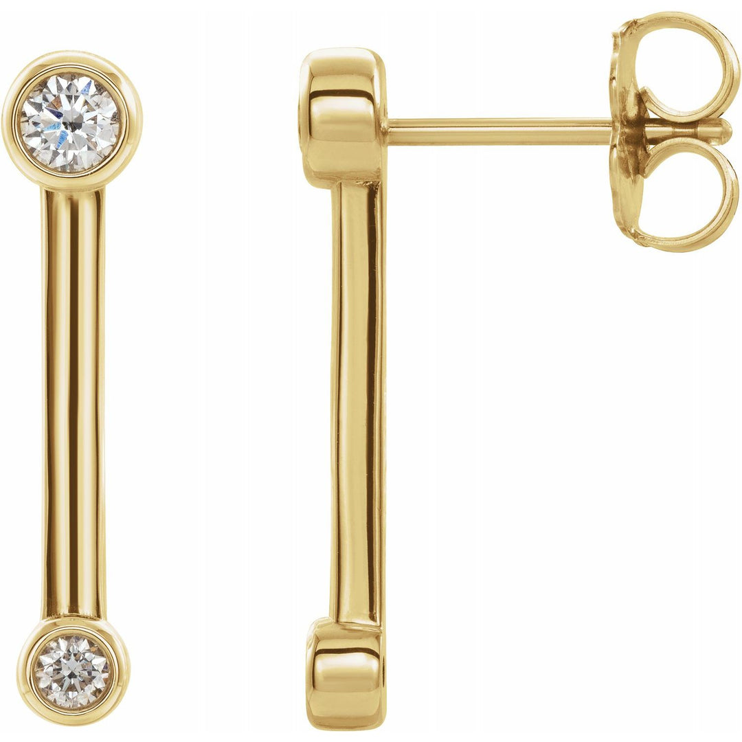 14k Gold 1/5 CTW Diamond Bezel-Set Bar Earrings