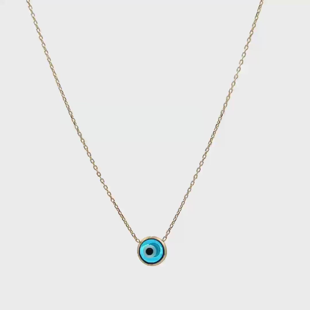 10K Gold Dainty Evil Eye Charm Necklace 14-16"