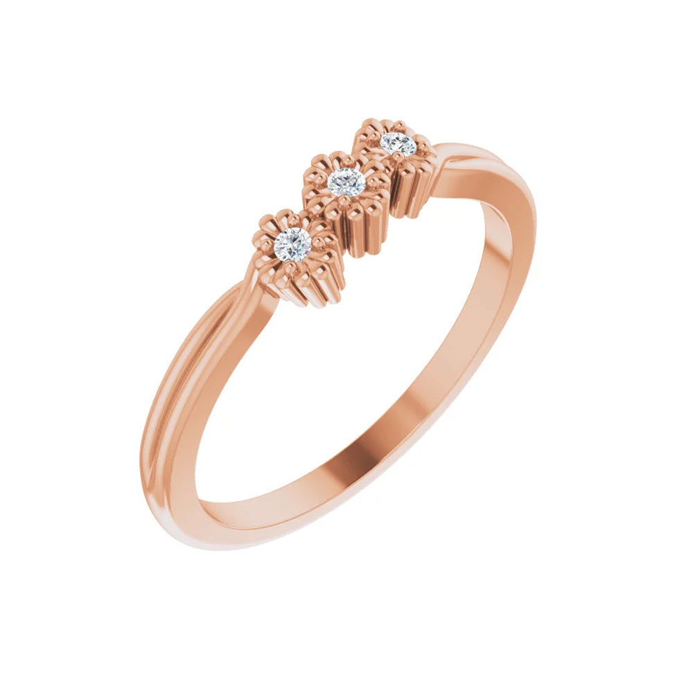 14k Gold 3-Diamond Flower Ring