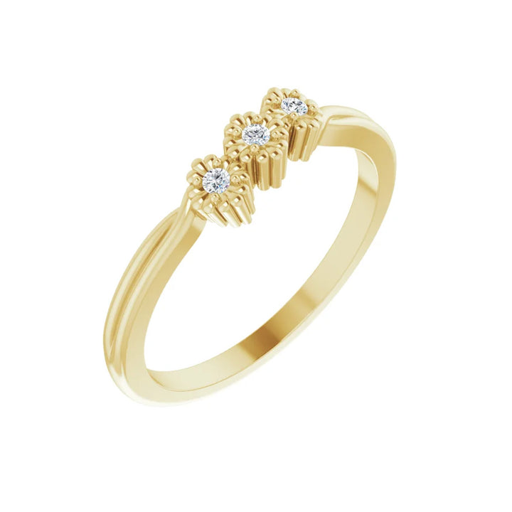 14k Gold 3-Diamond Flower Ring