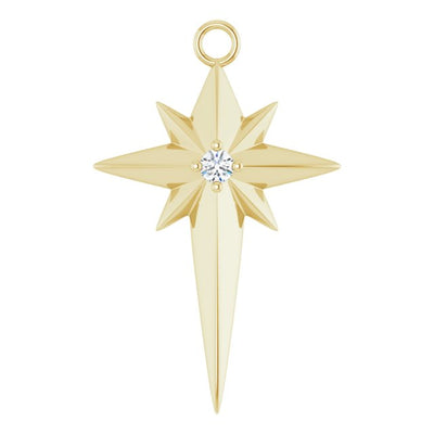14k Gold .03 CT Natural Diamond Celestial Cross Dangle